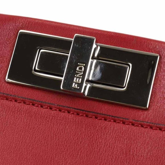 Authentic FENDI Peekaboo Handbag Shoulder Bag Dark Red Leather/Silvertone - Picture 10 of 16